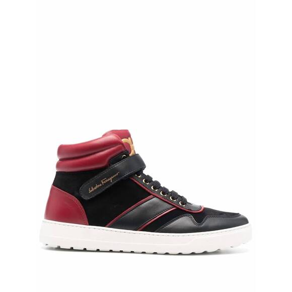 NEW SALVATORE FERRAGAMO men\'s gancini high-top sneakers in red